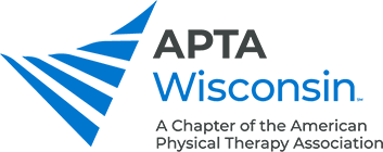 A green background with the words apta wisconsin in blue.